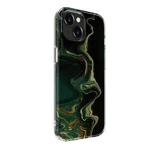 Защитный чехол Evelatus для iPhone 15 Plus — жесткий корпус PC, персонализированный принт мрамор тёмно‑зелёный