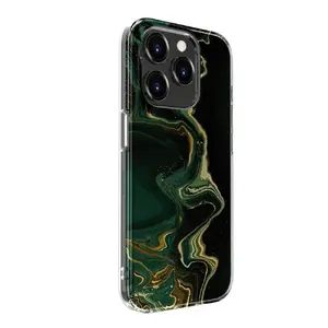Phone case Evelatus for iPhone 15 Pro Max with customized marble dark green print