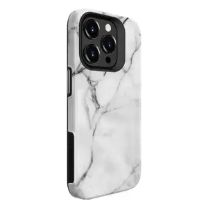 Защитный армированный чехол Evelatus для iPhone 15 Pro — TPU+PC, индивидуальный мраморный белый принт