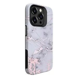 Защитный чехол Evelatus для iPhone 15 Pro Max — TPU+PC, авторский принт мрамор серебристый