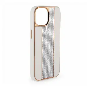 Protective leather case Apple iPhone 11 Diamonds White — genuine leather, decorative stones