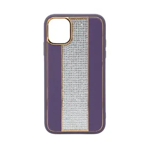 Ādas iLike telefona maciņš iPhone 11 — violets, dimantu raksts