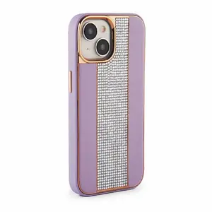 Phone case iLike iPhone 15 Diamonds Leather Pink Sand — leather protective cover for iPhone 15