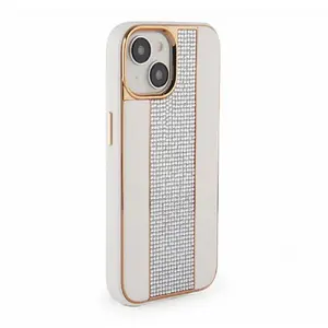 Чехол iLike iPhone 15 Diamonds Leather White – кожаный защитный футляр для iPhone 15