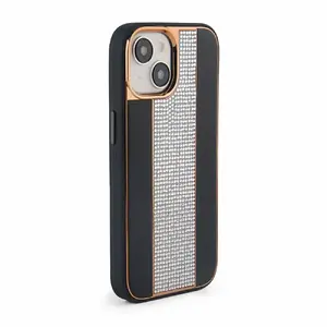 Ādas vāciņš iLike priekš iPhone 15, Diamonds dizains, melns