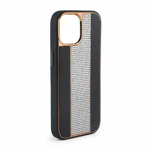 Ādas vāciņš iLike iPhone 15 Pro — Diamonds raksts, melns