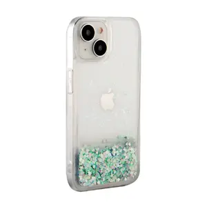 Silicone Case iLike for iPhone 15 Water Glitter Silver, protective soft TPU cover