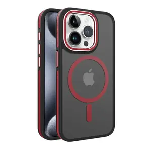 Aizsargvāciņš iLike priekš iPhone 15 Pro — Dubultā metāla rāmis, MagSafe, sarkans