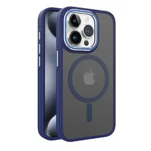 Чехол iLike для iPhone 14 с двойной металлической рамкой MagSafe, синий