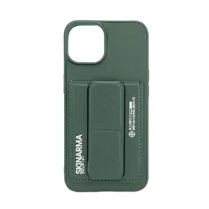 Leather hidden pocket stand cover iLike for iPhone 14 in Green — protective folio case with card pocket and kickstand