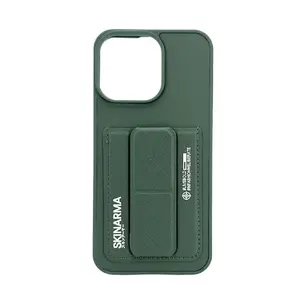 Кожаный чехол-подставка с потайным карманом iLike для iPhone 15 Pro, зелёный