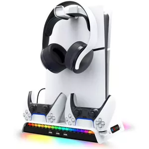 Uzlādes statīvs iPega P5S006 RGB Cooling priekš PS5 Slim balts – kontroliera uzlāde un dzesēšana