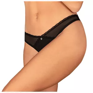 Tanga Obsessive OBS Thong M/L 23228031121 — izmērs M/L, elastīga mežģīne, melna, atvērta starām