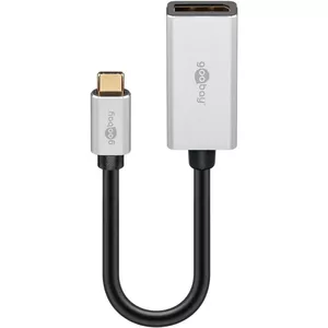 USB графический адаптер GOOBAY 60195 с USB Type-C (m), алюминиевый корпус, кабель 0.15 м, чёрный/серебристый