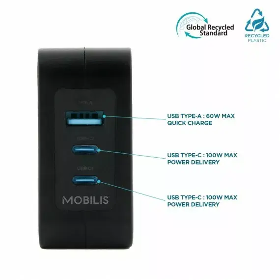 Lādētājs Mobilis 100W 2USB C 1USBA Photo 3