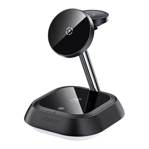 Wireless charging holder Acefast E16 LED (black) — 3-in-1 wireless charger and device stand