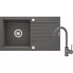Granite sink deante ZQZVT113 1-bowl with drainer, single bowl, integrated drainer