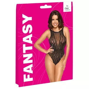 Bodysuit Fantasy by Cottelli Collection S–L Black, semi-transparent stretch, rhinestone-studded, cut-out back