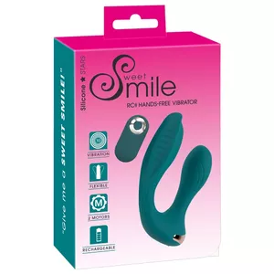 Vibrator Sweet Smile Silicone Pink — dual-arm rechargeable vibrator, shaft 10.7 cm, arm 17 cm, silicone/PU/ABS