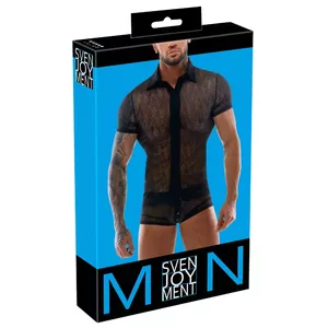 Мужская рубашка Svenjoyment 21616561701 размер S — короткий рукав, эластичное кружево, воротник, планка на пуговицах, 90% полиамид 10% спандекс