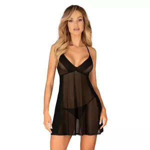 Неглиже комплект Obsessive Latinesa беби-долл и стринги XS/S, чёрный, 94% полиамид, 6% спандекс, регулируемые бретели