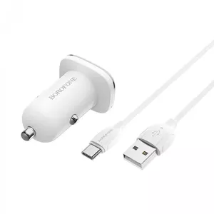 Borofone BZ12A Auto lādētājs QC3.0 USB ar Type-C kabeli 1m White