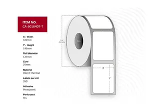 Capture CA-3016407-T Direct Thermal Printer Label Roll White 10.2 x 19.2 cm