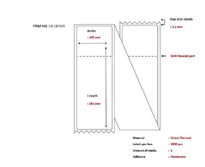 Capture CA-LB7001 direct thermal printer labels white fanfold format 10.5 x 25.1 cm