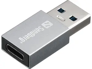 Sandberg USB-A to USB-C Adapter Dongle with Male USB-A and Female USB-C Connectors in Aluminium Housing