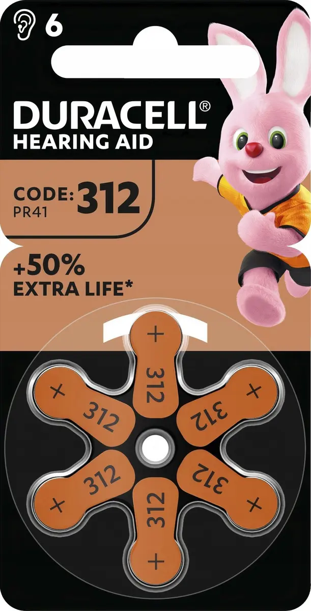 Ausu aparātu baterijas Duracell 312 (PR41)
