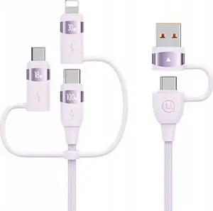 Cable usams U85 SJ646USB02 6-in-1 2m 100W PD fast charge — 2×USB-C, USB-A, Micro‑USB, Lightning, purple