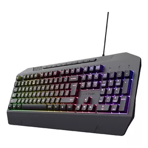 Vadu spēļu tastatūra TRUST GXT 836 Evocx USB QWERTY US English, RGB apgaismojums, paliktnis plaukstai, 114 taustiņi, 110%