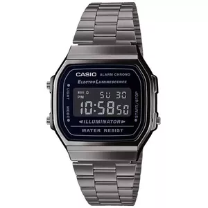 Rokaspulkstenis CASIO A168WEGG-1BEF — vīriešu kvarca, sveķu korpuss, 36.3×9.6×38.6 mm, pelēks