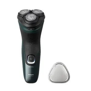 Электрическая бритва Philips Shaver 3000X Series X3052/00 для сухого и влажного бритья, роторная система PowerCut, триммер, черный и зеленый