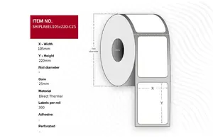 Capture SHIPLABEL105X220-C25 Direct Thermal Printer Labels White Roll 10.5 x 22 cm