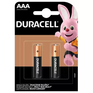 Щелочная батарейка Duracell Basic MN2400 AAA — упаковка 2 шт., одноразовые элементы для устройств с низким и средним потреблением