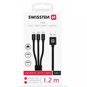 USB data cable SWISSTEN 3in1 textile 1.2 m — model 72501103, Lightning + USB-C + Micro‑USB