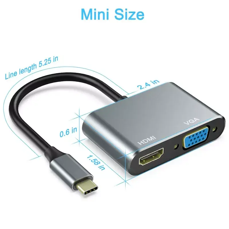 Video adapter iLike HD4 USB-C to HDMI 4K 30Hz VGA Photo 2