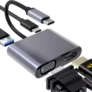 iLike HD5 4in1 Converter USB-C to Hdmi 4K 30Hz / VGA monitor / USB 3.0 / USB-C PD 100W (OEM)