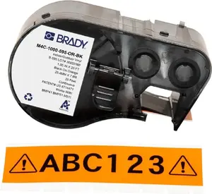 Label rolls for Brady BMP41/BMP51/M511 — MPN M4C-1000-595-OR-BK, orange on black