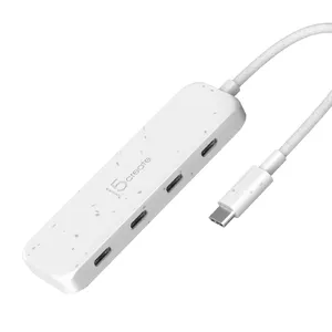 USB-C хаб j5create Eco-Friendly USB-C to 4-Port Type-C Gen 2 Hub — USB 3.2 Gen 1 хост, 4x USB 3.2 Gen 2 Type-C, 10 Гбит/с, белый, ABS/переработанный пластик