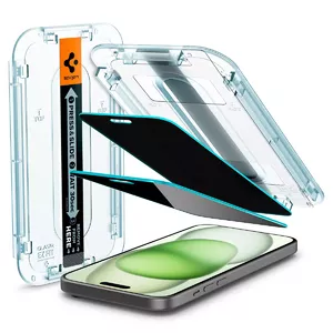 Прозрачная закалённая стеклянная защитная плёнка Spigen для Apple iPhone 15 Plus — 2 шт., 6.7"