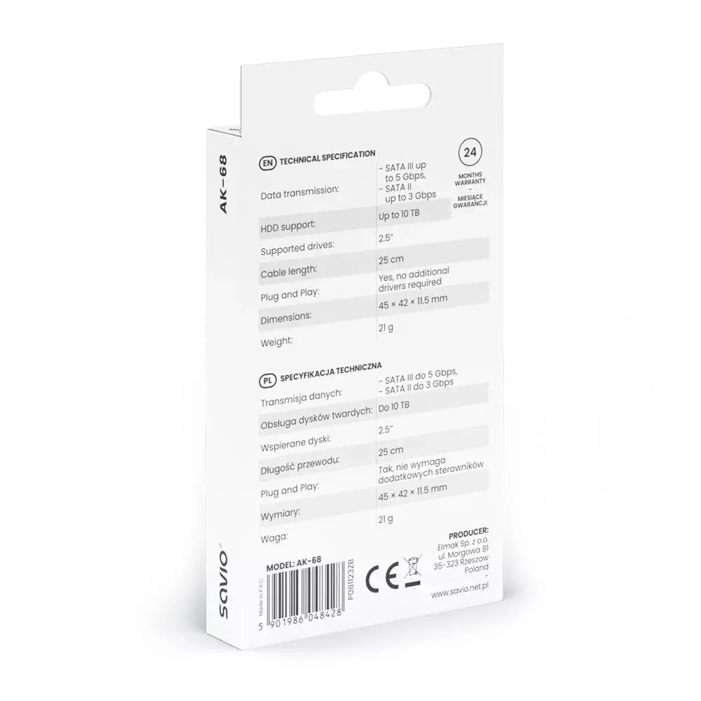 SAVIO SATA uz USB 3.1 Gen 1 kabelis AK-68 Photo 5