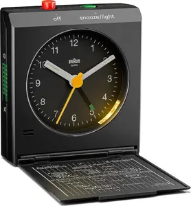 Alarm Clock BRAUN BC 05 B Quartz Foldable Black — compact travel alarm with quartz movement