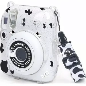 Protective case LoveInstant for Fujifilm INSTAX Mini 12 with sticker sheets and photo pocket, cow print glitter