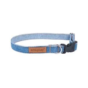 amiplay Denim Blue Cotton Dog Standard collar
