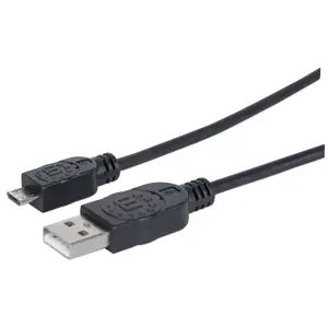 USB-A to Micro‑USB Cable 1 m — MANHATTAN 393874, USB 2.0 (480 Mbps), Male‑to‑Male, Black