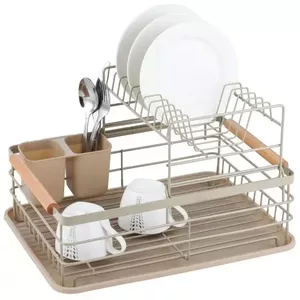 Two-Tier Dish Drying Rack Klausberg KH 1799 – Steel, Plastic, Wood, Beige