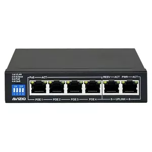 AVIZIO AV-SU4MP2M Network Switch with 4 PoE RJ45 ports and 2 Uplink RJ45 ports at 100Mb/s speed