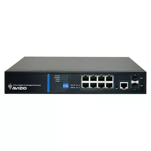 AVIZIO AV-SM8GP2F Network Switch with 8 Gigabit RJ45 PoE Ports, 2 SFP Uplink Ports, and 1 Console Port